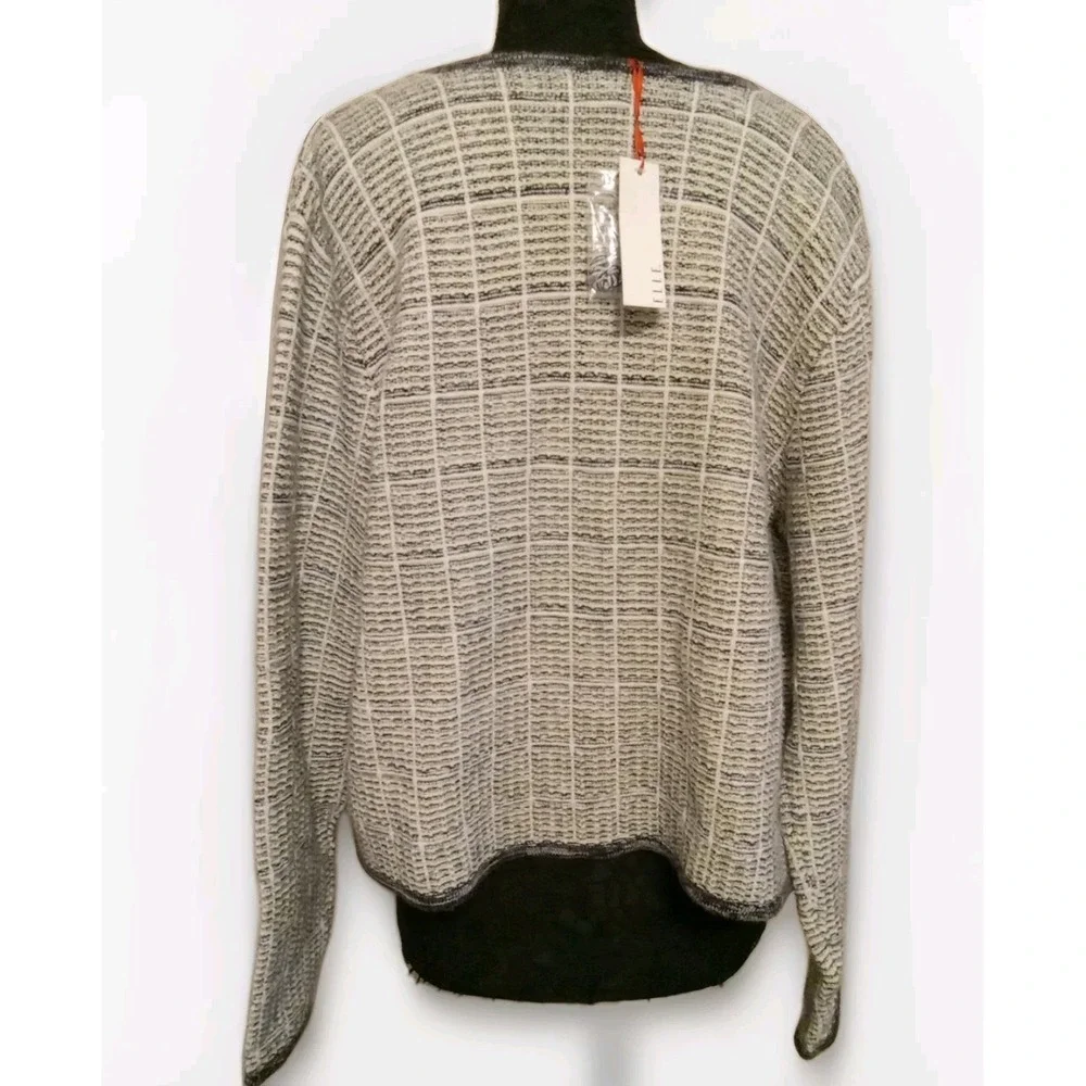 Elle Women Black‎ White Woven  Textured Cardigan Sweater Size XXL